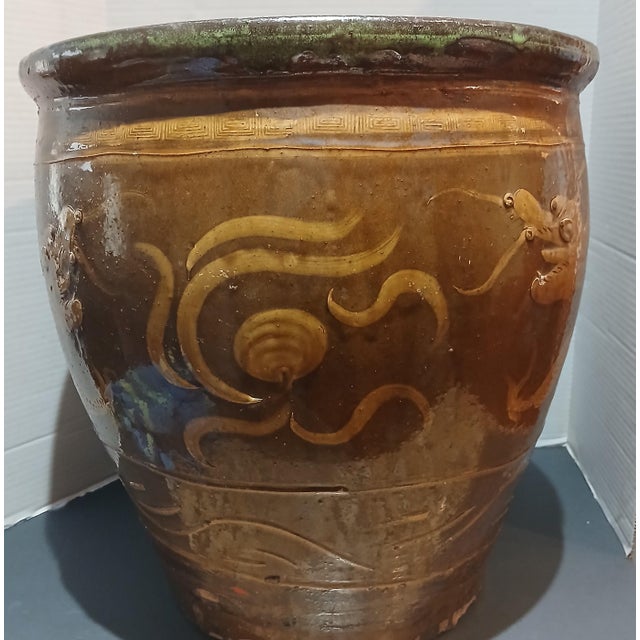 Antique Chinese Glazed Black Egg Pot Jardiniere 19" H X 19" Dia. For Sale - Image 6 of 16