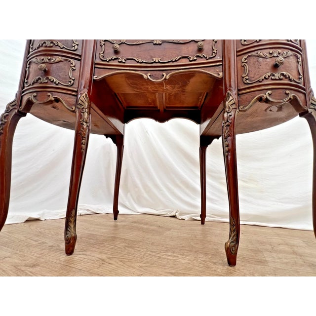 Vintage French Desk Kidney Shaped Vanity Four Carved Drawers Petite Size For Sale - Image 12 of 12