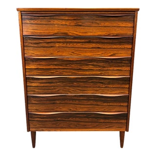 Vintage Danish Mid Century Modern Rosewood Tallboy Dresser For Sale