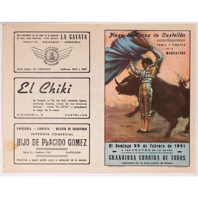 1940's Spanish Bullfighting Poster, Plaza De Toro, Valencia (Set of 4) For Sale - Image 4 of 11