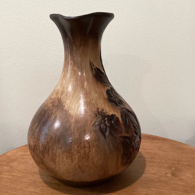 Vintage Large Crock Jug Pitcher Brown Stoneware Engraved Decorative Handmade