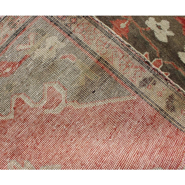 Textile Three Medallion Vintage Turkish Oushak Runner in Red, Charcoal and Gray 3'2" X 10'2" For Sale - Image 7 of 7