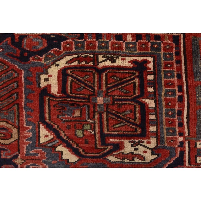 Heriz Rug 9'8'' X 13'1'' Red Wool Vintage Tribal Hand-Knotted Oriental Carpet For Sale - Image 11 of 15