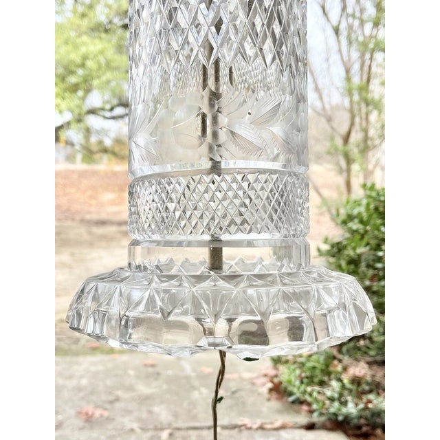 Metal Large Vintage American Brilliant Cut Flower Crystal Mushroom Parlor Lamps For Sale - Image 7 of 12