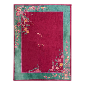 1920s Pink Blush Floral Modern Antique Chinese Art Deco Rug 8'9" X 11'4" Wool Handknotted Carpet
