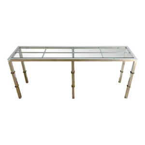 Italian 1970s Chrome & Glass Console With Brass Faux Bamboo Mounts