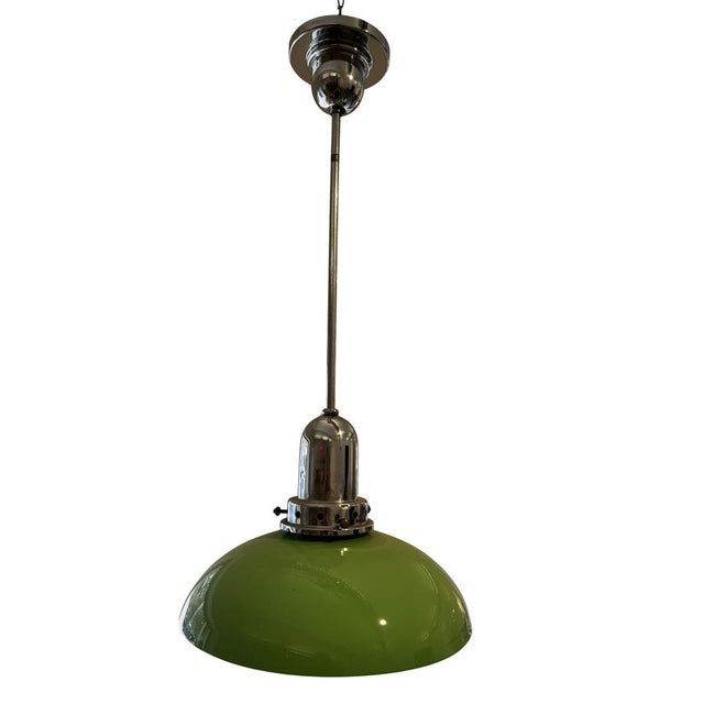 Gray Chrome Ceiling Lamp with Green Glass Shade, 1960s For Sale - Image 8 of 8