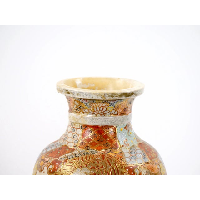 Gold 19th Century Hand Painted / Gilt Porcelain Satsuma Pair Vase For Sale - Image 8 of 11