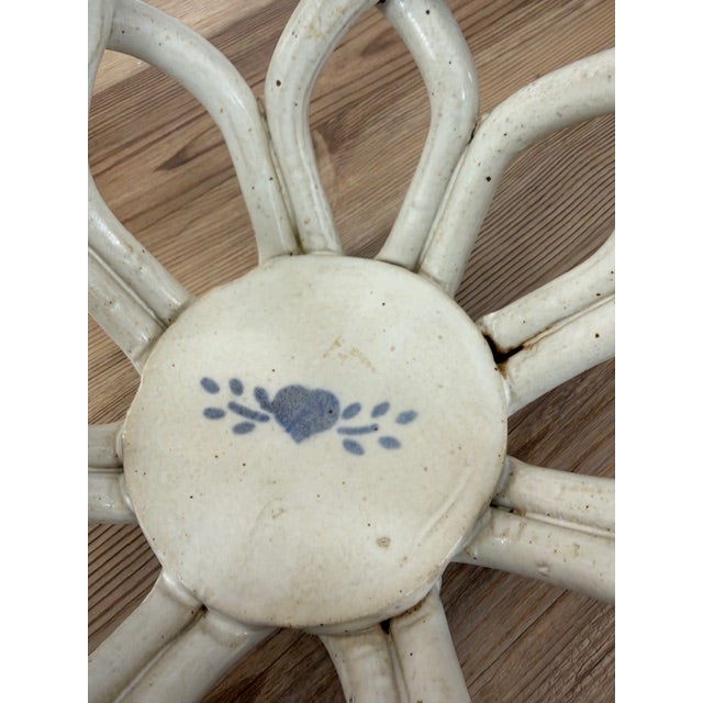 Mid 20th Century Vintage Ceramic Woven Lattice Basket Bowl For Sale - Image 5 of 13
