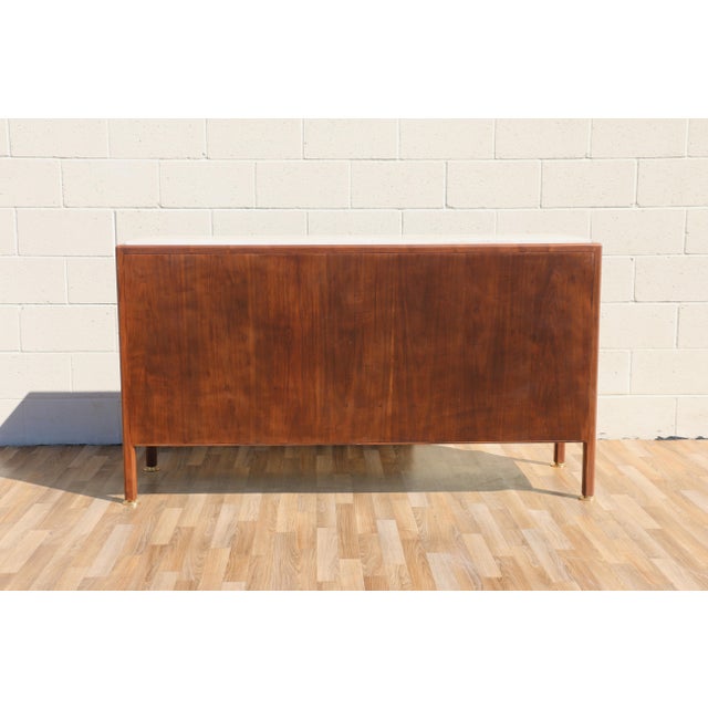 1970s Dunbar Mid-Century Modern Walnut Credenza / Sideboard With Travertine Top For Sale - Image 17 of 18