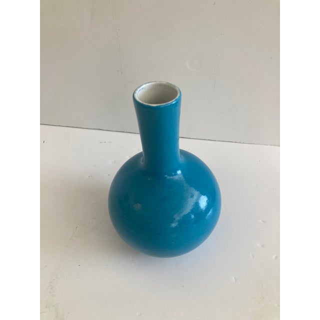 Ceramic Ming Style Turquoise Small Porcelain Vase Mid Century For Sale - Image 7 of 8