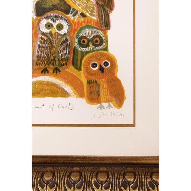 Judith Bledsoe a Parliament of Owls Signed Modernist Lithograph 291/300 Framed For Sale In Detroit - Image 6 of 10