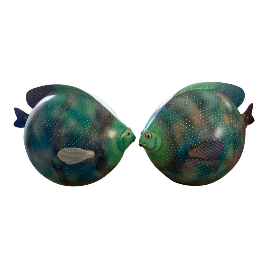 Sergio Bustamante Signed Ceramic Fish Sculptures - a Pair | Chairish