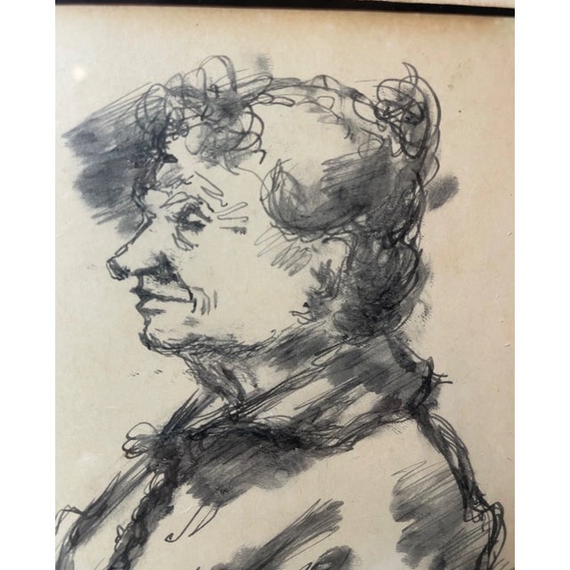 Two Original 60' Signed Chaim Gross Original Ink Drawing Elder Lady Art For Sale - Image 11 of 15