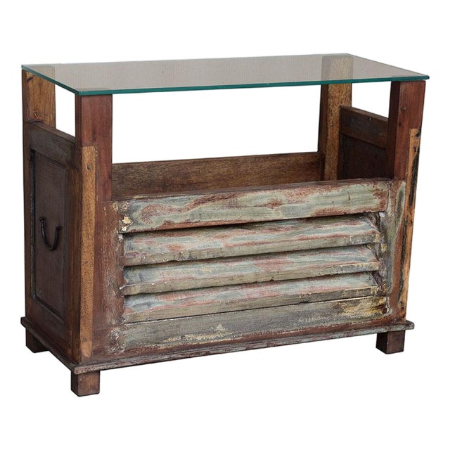 Vintage Distressed Shutter Repurposed Rustic Magazine Rack End Table For Sale