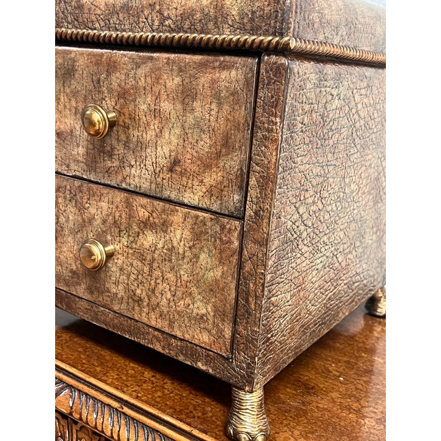 Hollywood Regency 1980s Maitland-Smith Decorative Box With Crackle-Finish Leather, Brass Feet, and an Elephant Finial. For Sale - Image 3 of 9