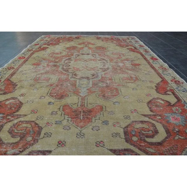 Beige Vintage Floral Turkish Pastel Oushak Rug-4'7x7'3" For Sale - Image 8 of 11