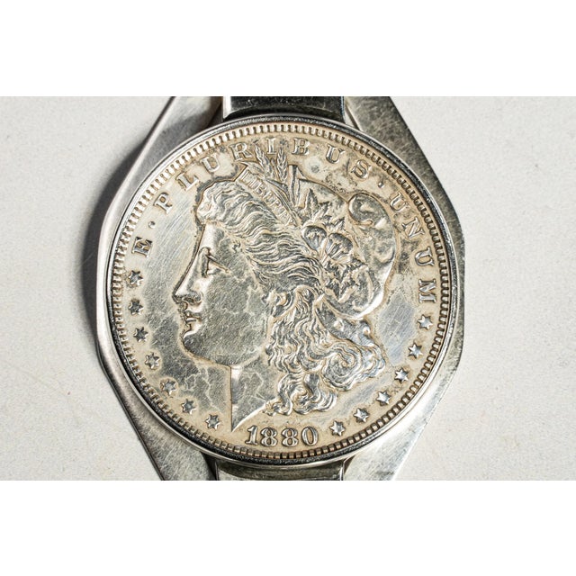 Nice Antique Sterling Silver 1880 Morgan Dollar Coin Money Cash Clip For Sale - Image 4 of 8