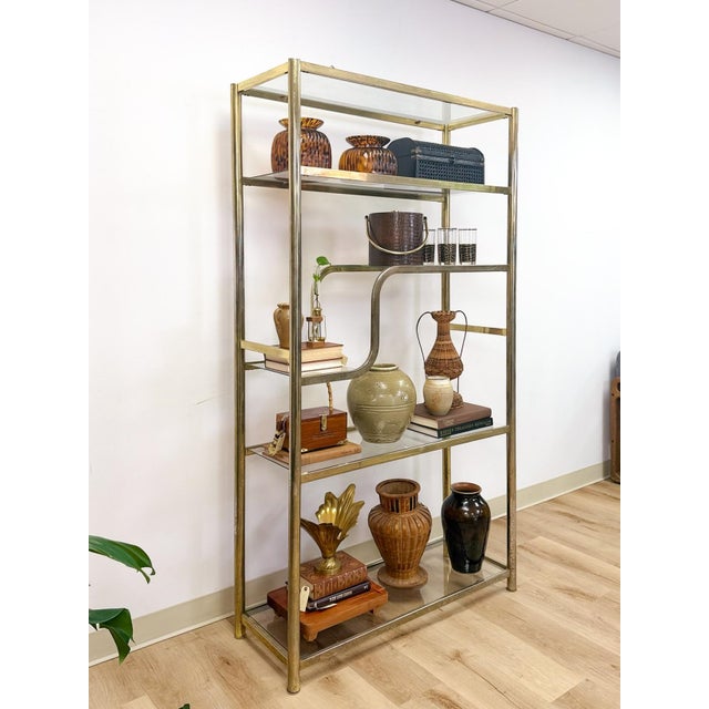 Vintage Milo Baughman Style Brass Tone Etagere Shelf Vintage Hollywood Regency For Sale In Tampa - Image 6 of 17