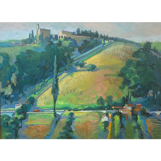 1980's Acrylic Framed Italian Landscape Framed Painting, Signed on Revers For Sale - Image 4 of 7