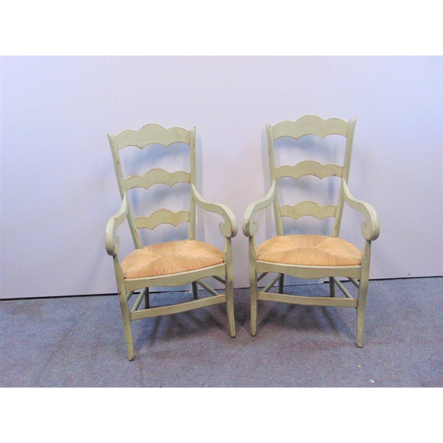 Country French Ladderback Rush Seat Arm Chairs - a Pair | Chairish