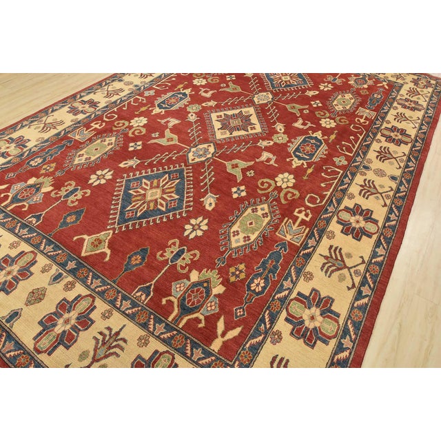 Farmhouse Kazak Rug 9’3” X 13’8” Red Wool Tribal Hand-Knotted Oriental Carpet For Sale - Image 3 of 14
