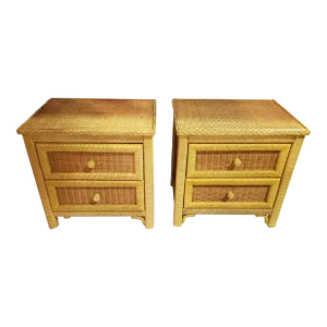 1980s Vintage Henry Link Wicker Nightstands Side Table - a Pair