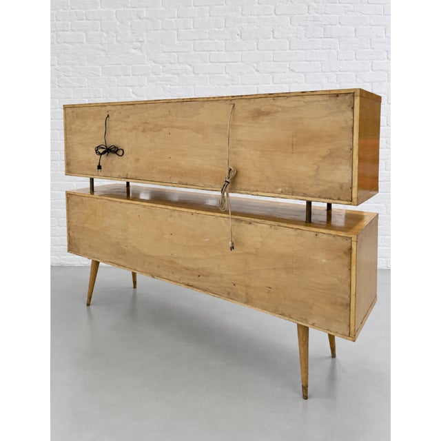 Mid Century Modern Wall Unit / Double Credenza + Mirrored Bar + Lights, C. 1960’s For Sale - Image 11 of 14