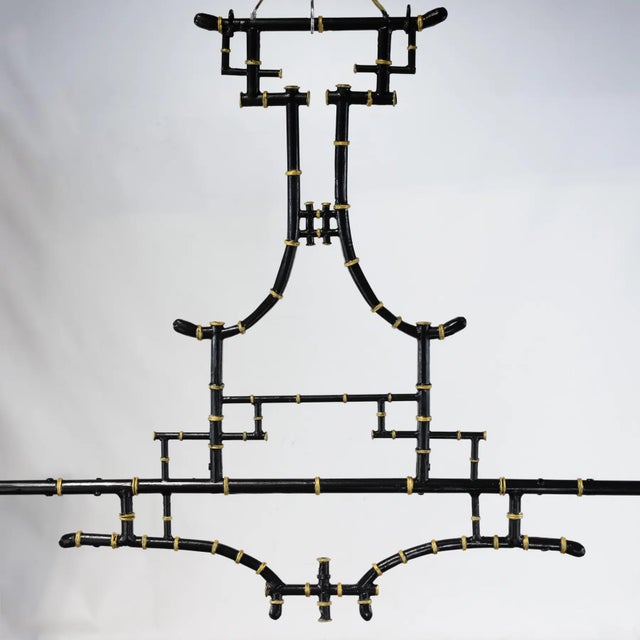Vintage Black and Gold Bamboo-Inspired Iron 60-Inch Double-Ended Pool Table/Long Dining Table Pendant Light For Sale - Image 10 of 12
