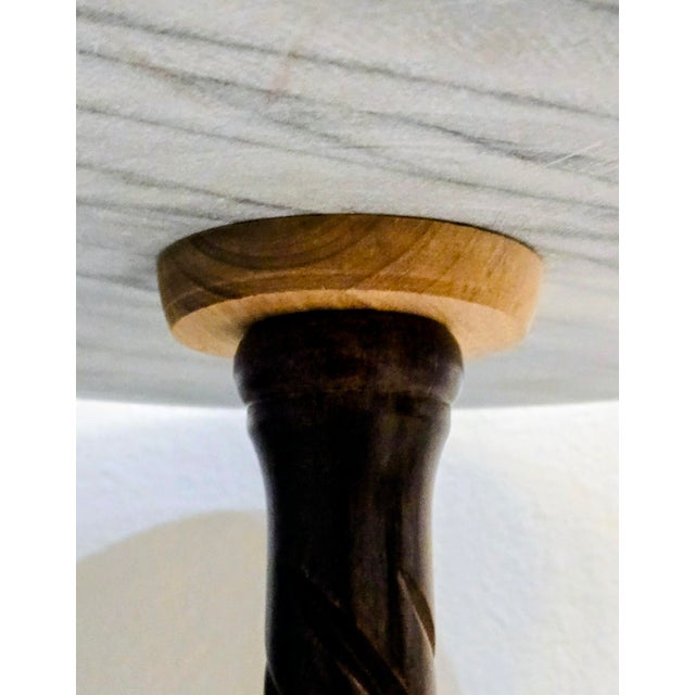 Vintage Spiral Carved Wood Tripod Pedestal Table With New Marble Top, 32" For Sale In Dallas - Image 6 of 8