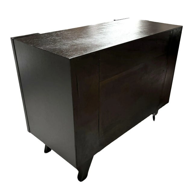 1950s Mid Century James Mont Styled Black Lacquered & Glass Bar Cabinet & Tv Stand For Sale - Image 5 of 12