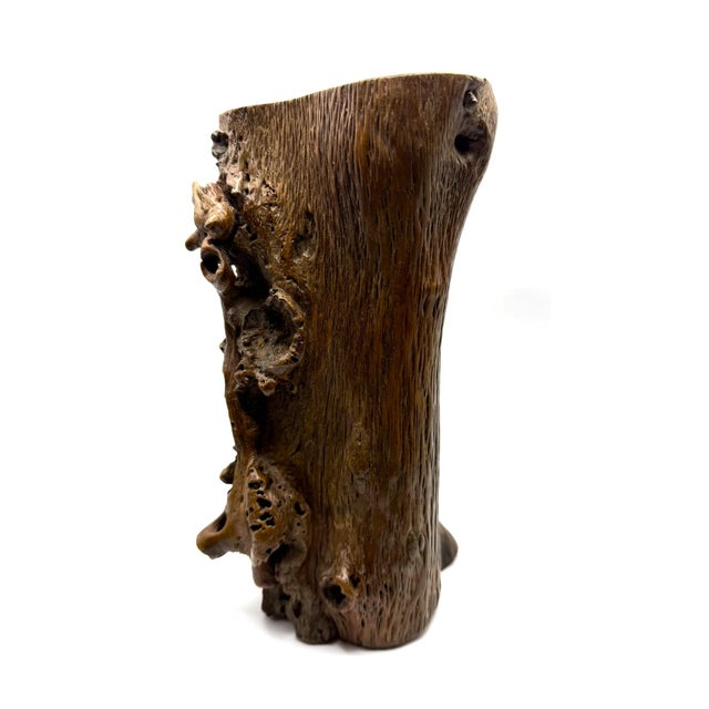 Chinese Vintage Natural Burl Wood Brush Pot For Sale - Image 3 of 7