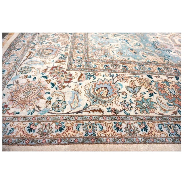 Antique Persian Tabriz Pahlavi Wool 12x18 Ivory, Pink & Teal Handmade Area Rug #9902227 For Sale - Image 13 of 15