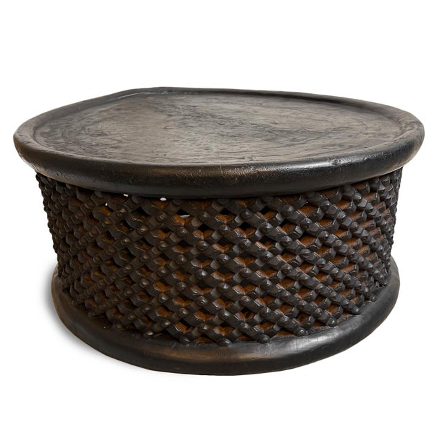 Large traditional and authentic hand carved Bamileke chief's tribal stool or table. Beautiful dark espresso stained...