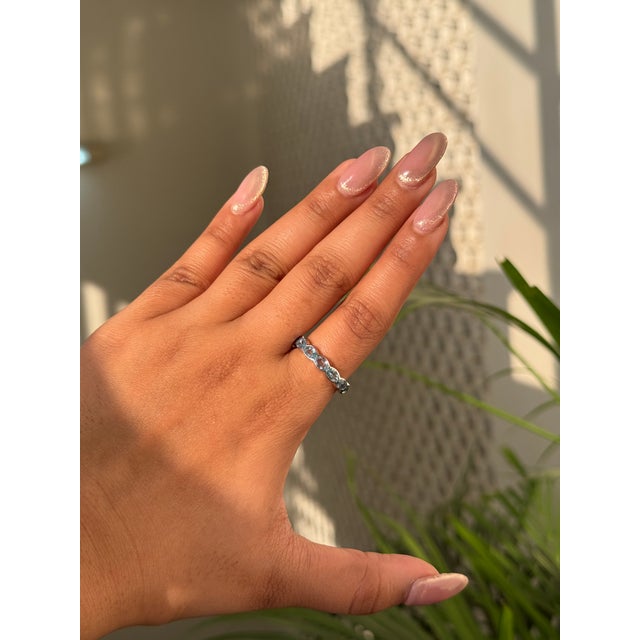 Sky Blue 2.47 Carat Aquamarine Boho Chic Eternity Band Ring Size 7 in 14k White Gold For Sale - Image 8 of 16