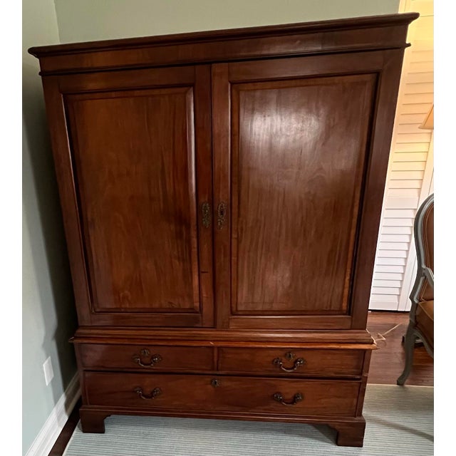 Late 19th Century George II Style Dwarf Linen Chest in Cherry With Paneled Doors and Drawers For Sale - Image 5 of 11