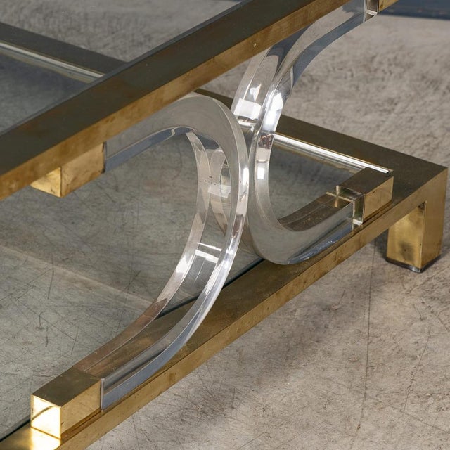 20th Century Hollywood Regency Italian Glass, Brass and Acrylic Glass Coffee Table, 1980 For Sale - Image 6 of 14