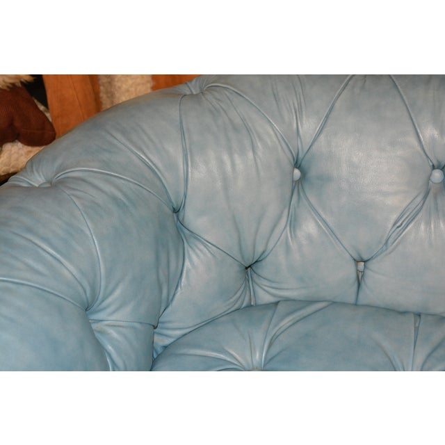 Vintage Drexel Aqua Blue Tufted / Buttoned Leather Chesterfield Loveseat Sofa For Sale - Image 11 of 18
