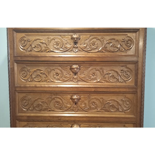 Antique Italian Chest of Drawers in Carved Nutwood with Velvet Top, 1890s For Sale - Image 6 of 18