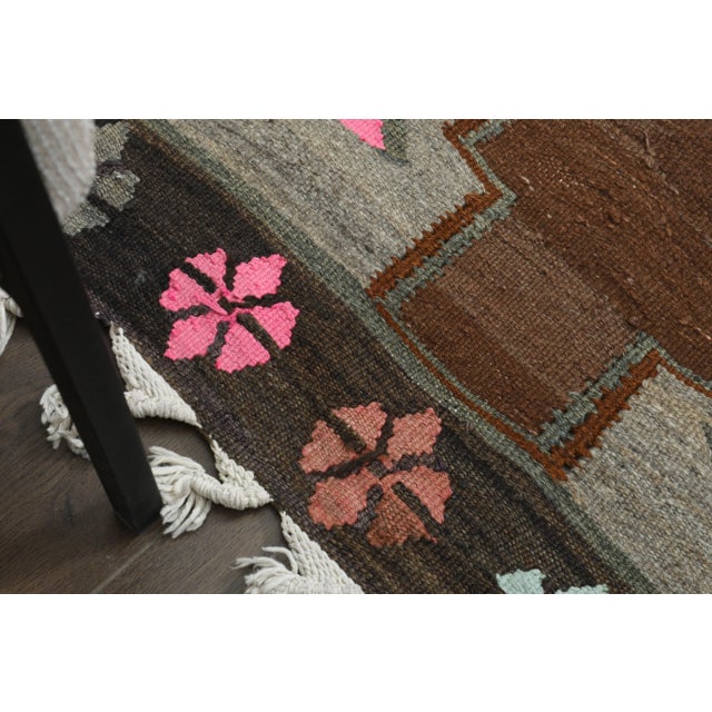 1970s Vintage Turkish Oushak Handmade Wool Cotton Brown Area Rug For Sale - Image 10 of 11