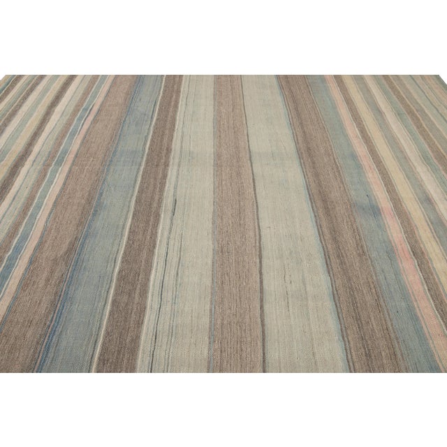 Textile Modern Striped Kilim Handmade Wool Rug With Subtle Tones For Sale - Image 7 of 12