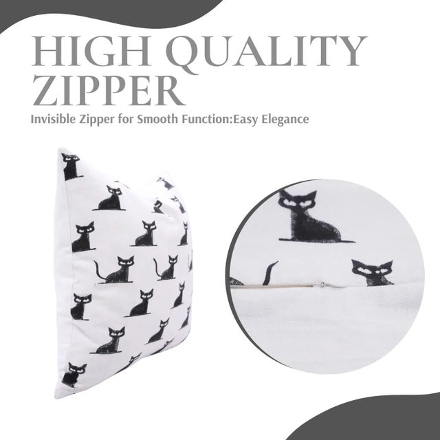 Fabdivine Handmade Block Print Halloween Cushion Cover Spooky Cat Design, Festive Décor Size-12x20 For Sale - Image 4 of 6