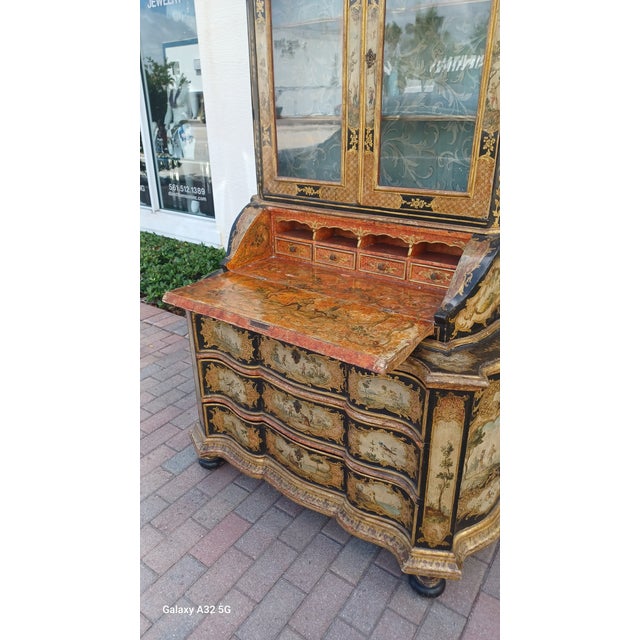 Late 18th Century Antique Italian Polychrome Lacca Provera Bureau Cabinet For Sale - Image 9 of 11