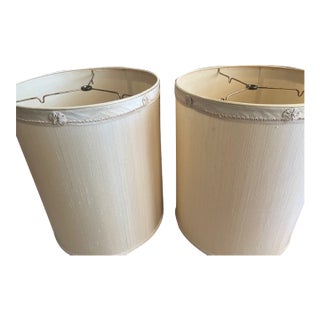 Pair of Tall Vintage Silk Dupioni Drum Lamp Shades. For Sale