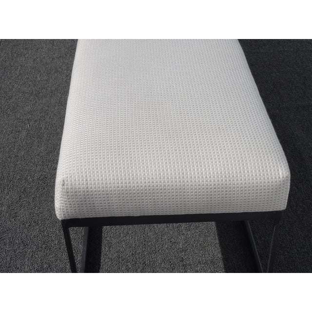 Modern White Bed Side Bench With Iron Base & Designer Fabric For Sale - Image 11 of 14