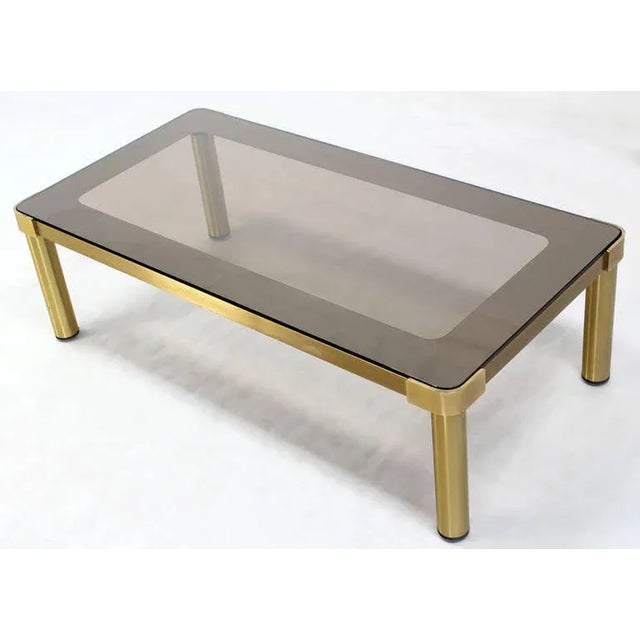 Brass Mid Century Modern Brass and Two-Tone Glass Rectangular Coffee Table For Sale - Image 8 of 11