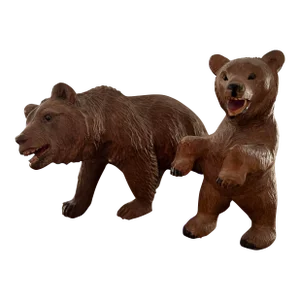 Early 20th Century Black Forest Style Hand Carved and Polychrome Painted Brown Bear Figures - Set of
