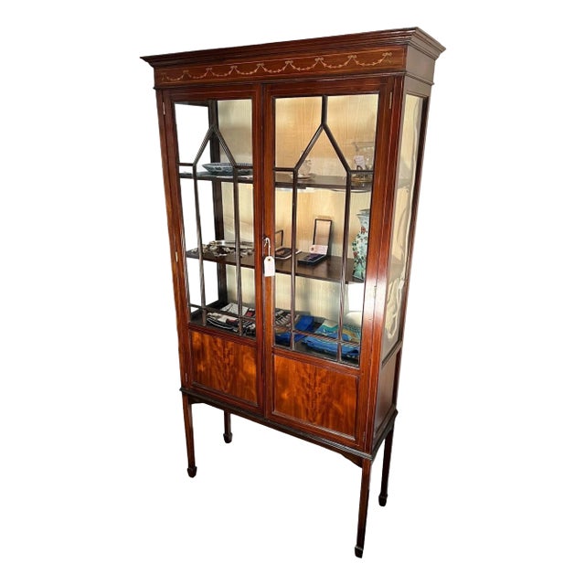 Edwardian Mahogany Vitrine Cabinet For Sale