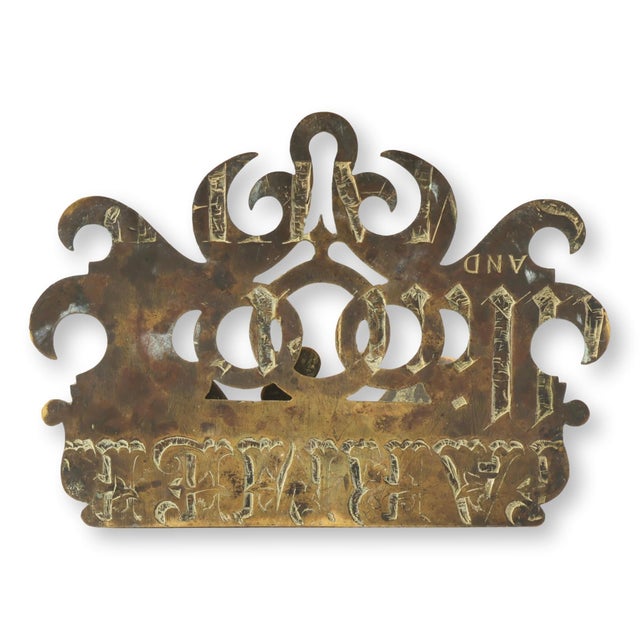 Antique English Brass Crown Wall Pocket For Sale - Image 4 of 6