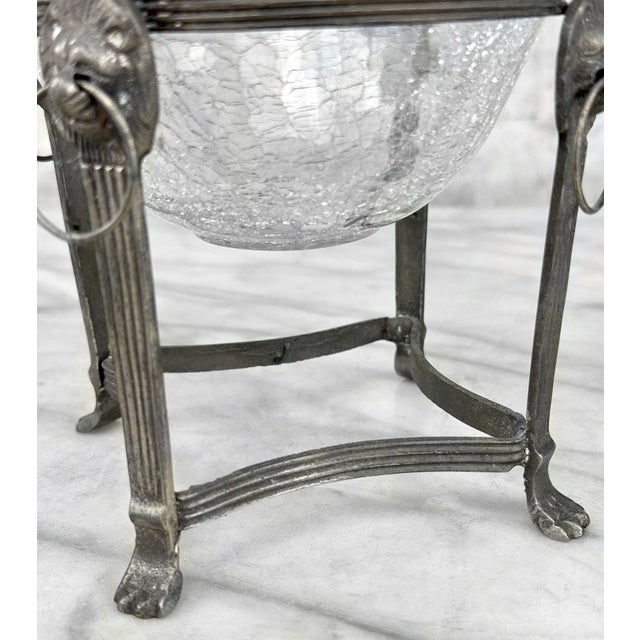 Metal Vintage Italian Regency Pewter & Glass Lions Head Footed Bowl For Sale - Image 7 of 7